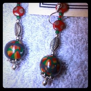 Handmade Polymer Clay Green/Red dangle earrings